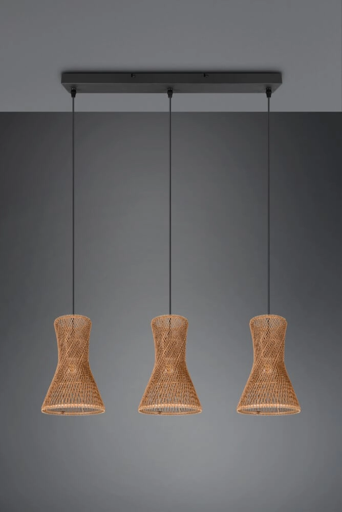 3-flammige Pendelleuchte Bijou schwarz mit Rattan Trio 4017807637298