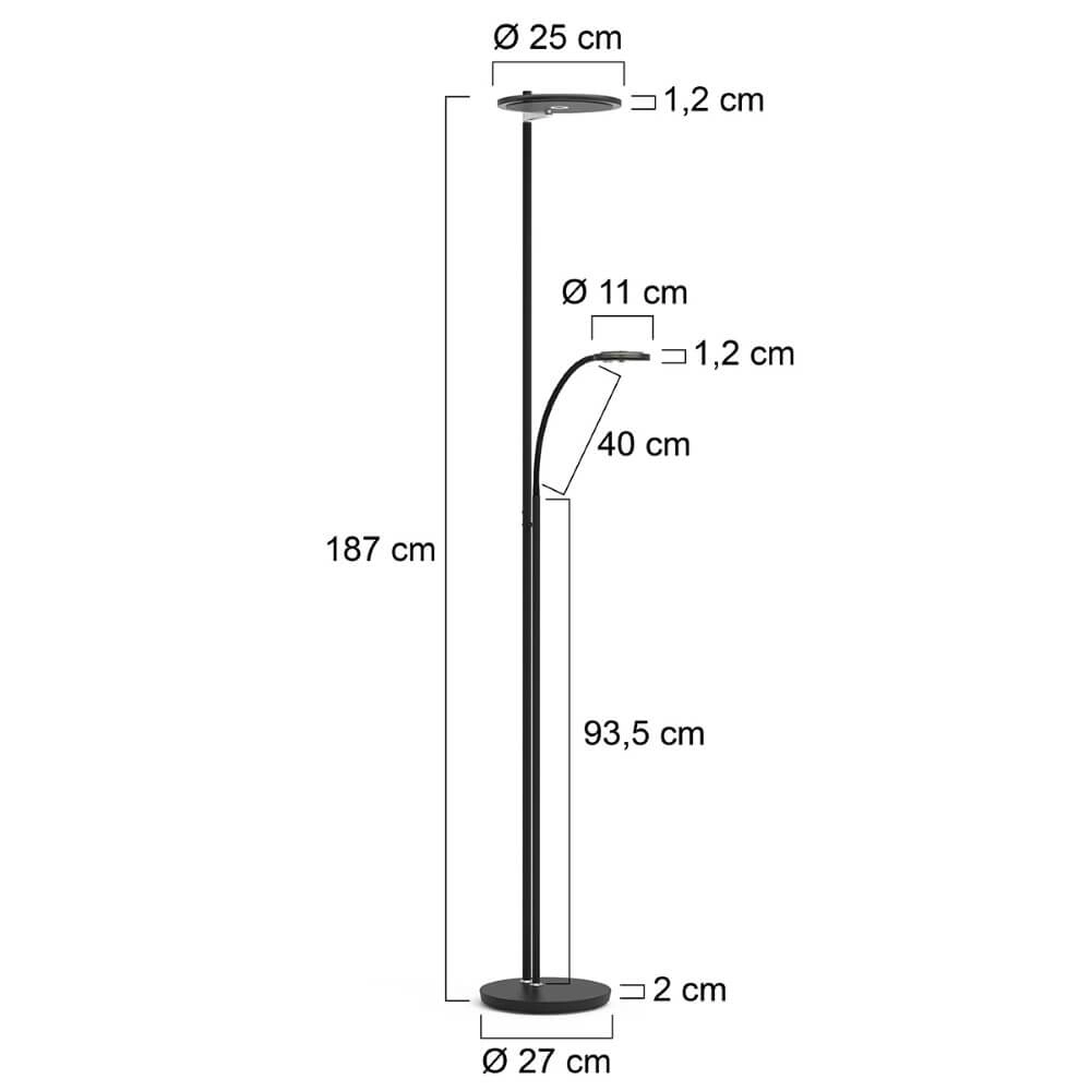 LED-Leselampe 2-flammig Turound 40 W – 2200–4000 K – 187 cm schwarzes Rauchglas Steinhauer 8712746134827