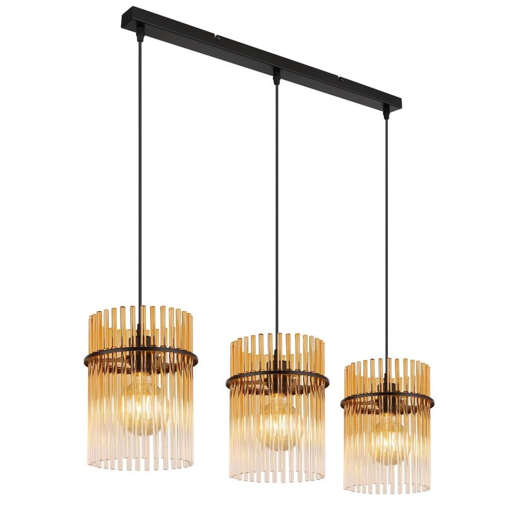 Schwarze Pendelleuchte Gorley mit Braunglas 3-flammig Globo 9007371468997