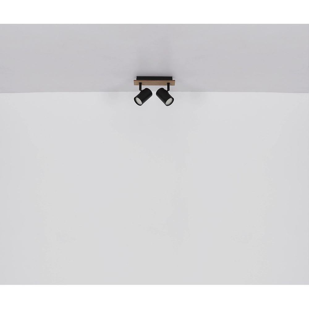 Deckenlampe Linca 2-helliges Schwarz mit Holz Globo 9007371452941