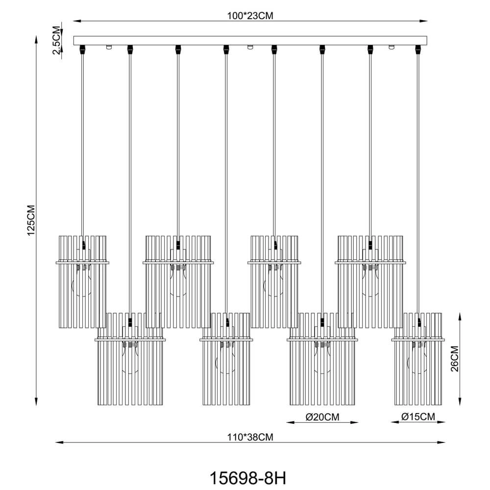 Schwarze Pendelleuchte Gorley mit Rauchglas 8-flammig Globo 9007371465958