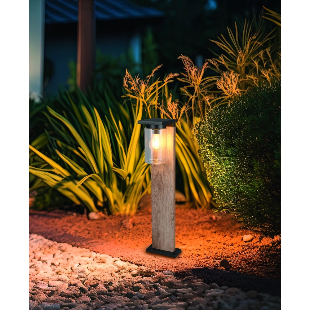 Gartenleuchte Ardila schwarz mit Holz 65cm Trio 4017807603446