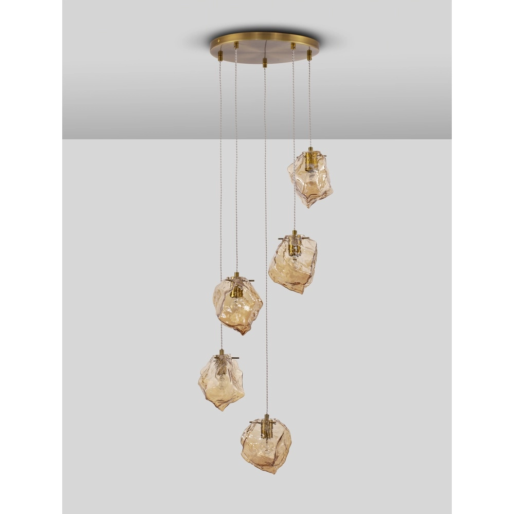 Pendelleuchte Odelle 5-flammiges Gold mit Braunglas Lyora 5212017434401