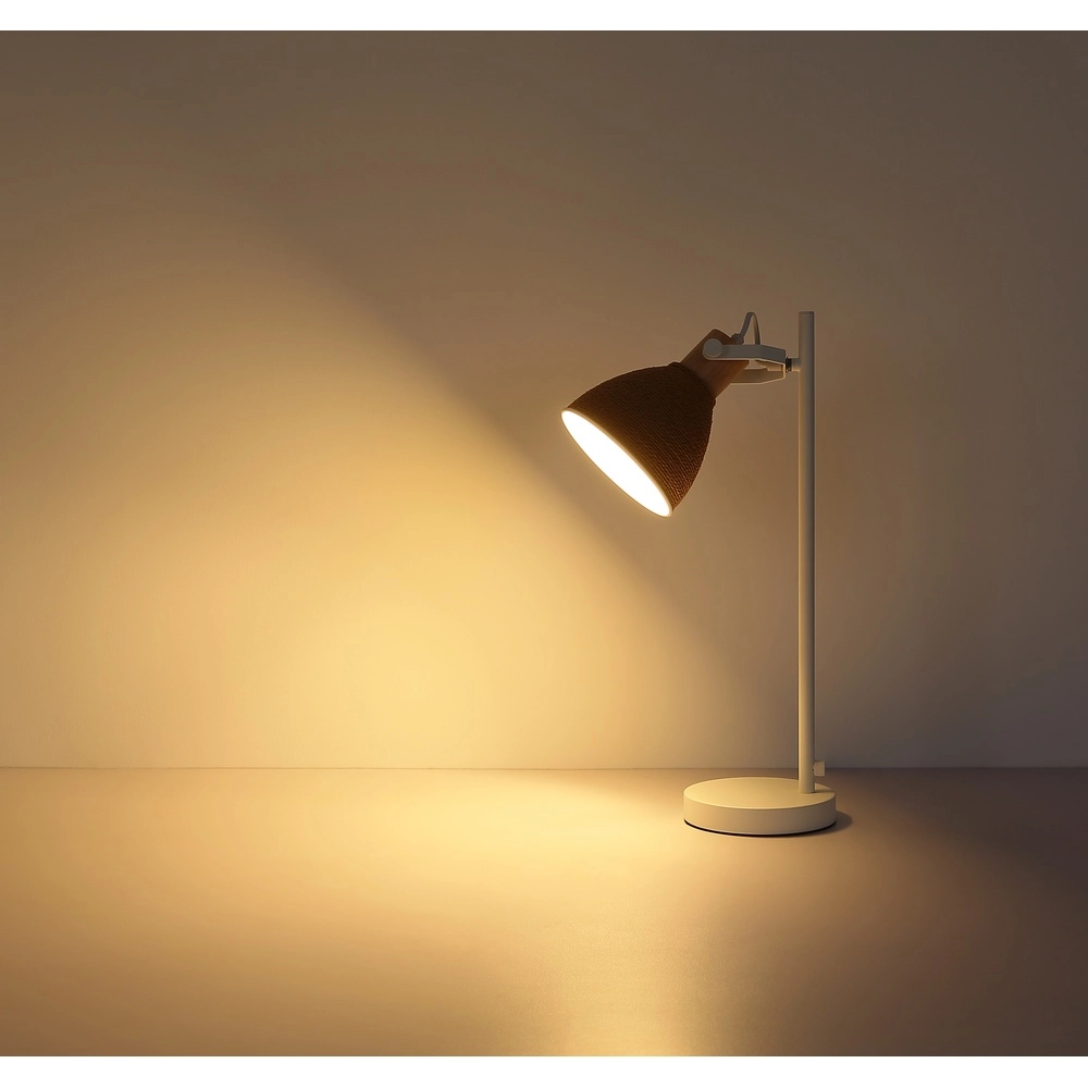 Schreibtischlampe Lyndon Weiß mit Rattan Globo 9007371592746