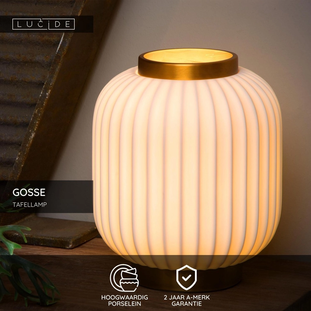 Design-Tischlampe Gosse Gold mit Weiß Lucide 5411212134158