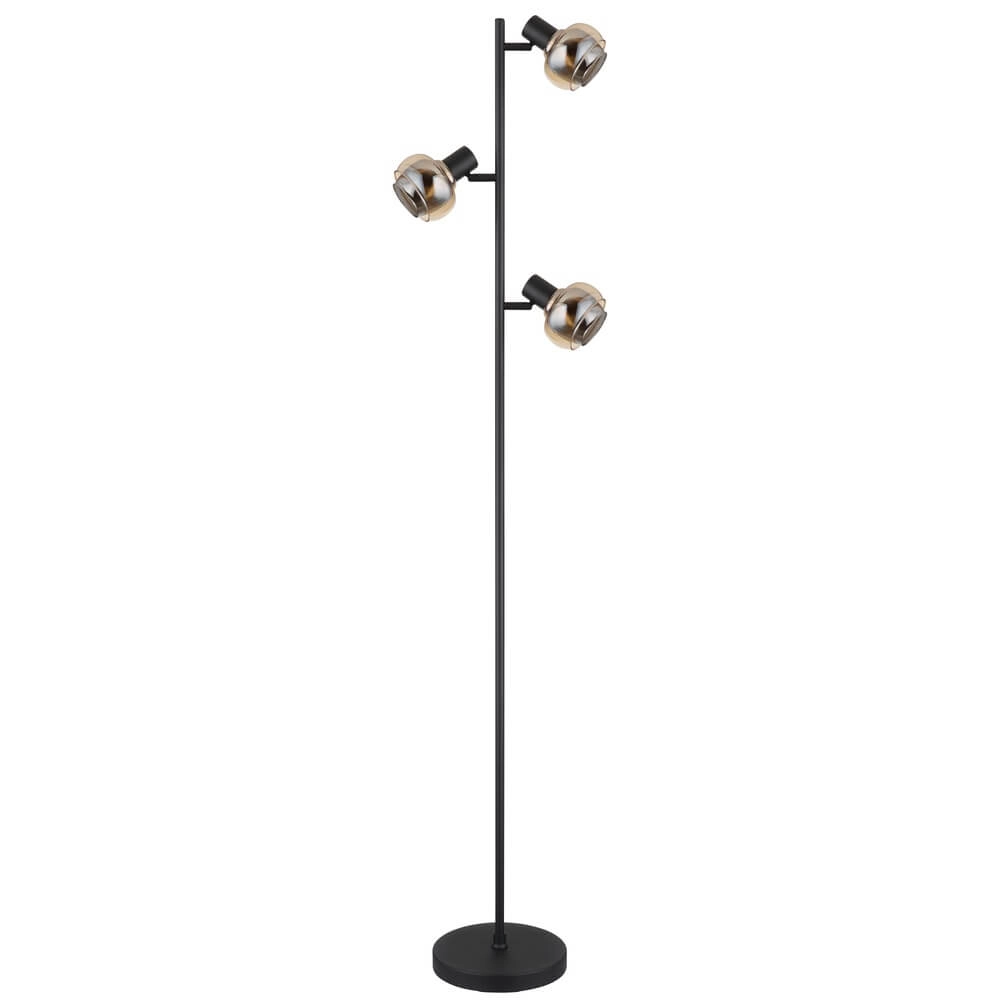 Schwarze Stehleuchte Tokki 3-flammiges bernsteinfarbenes Rauchglas Globo 9007371449033