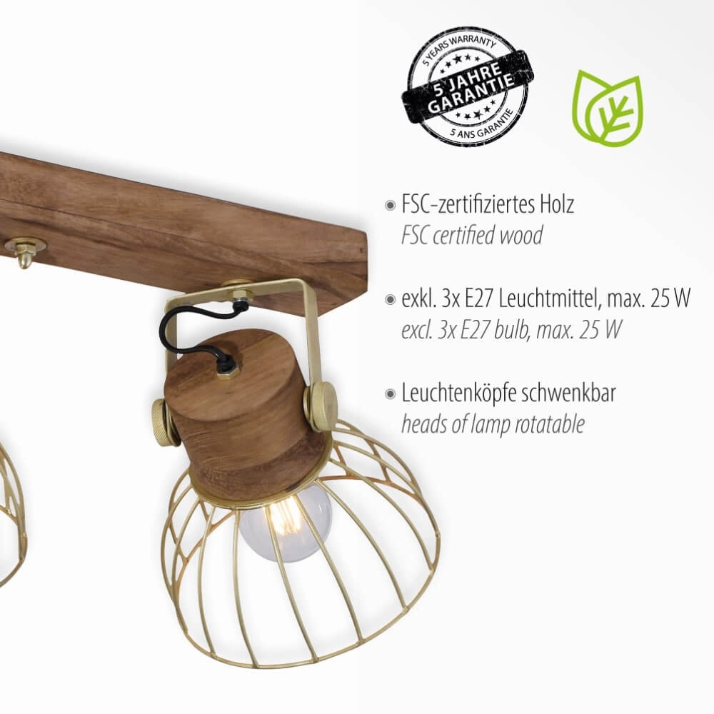 Deckenleuchte Alami Braunes Messing, 3-flammig Just Light 4043689976231