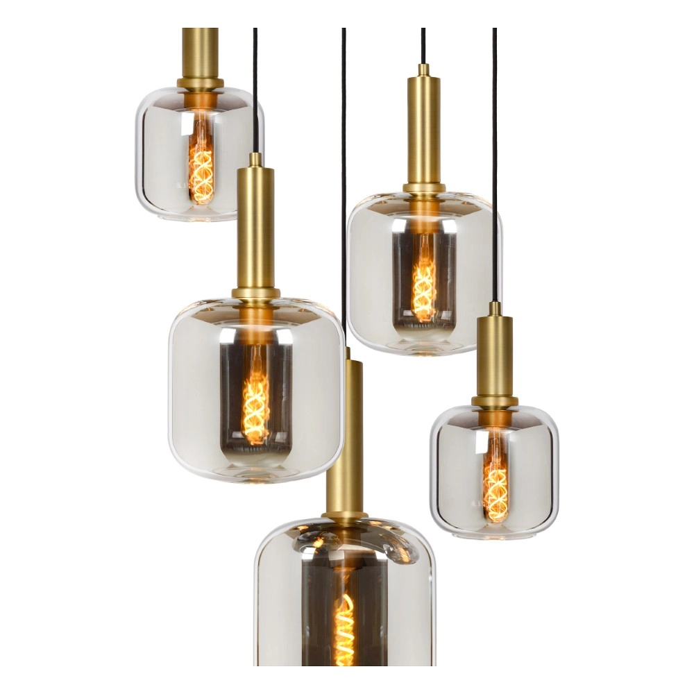 5-Licht Pendellampe Joanet Ø 66 cm Gold mit Rauchglas Lucide 5411212451439