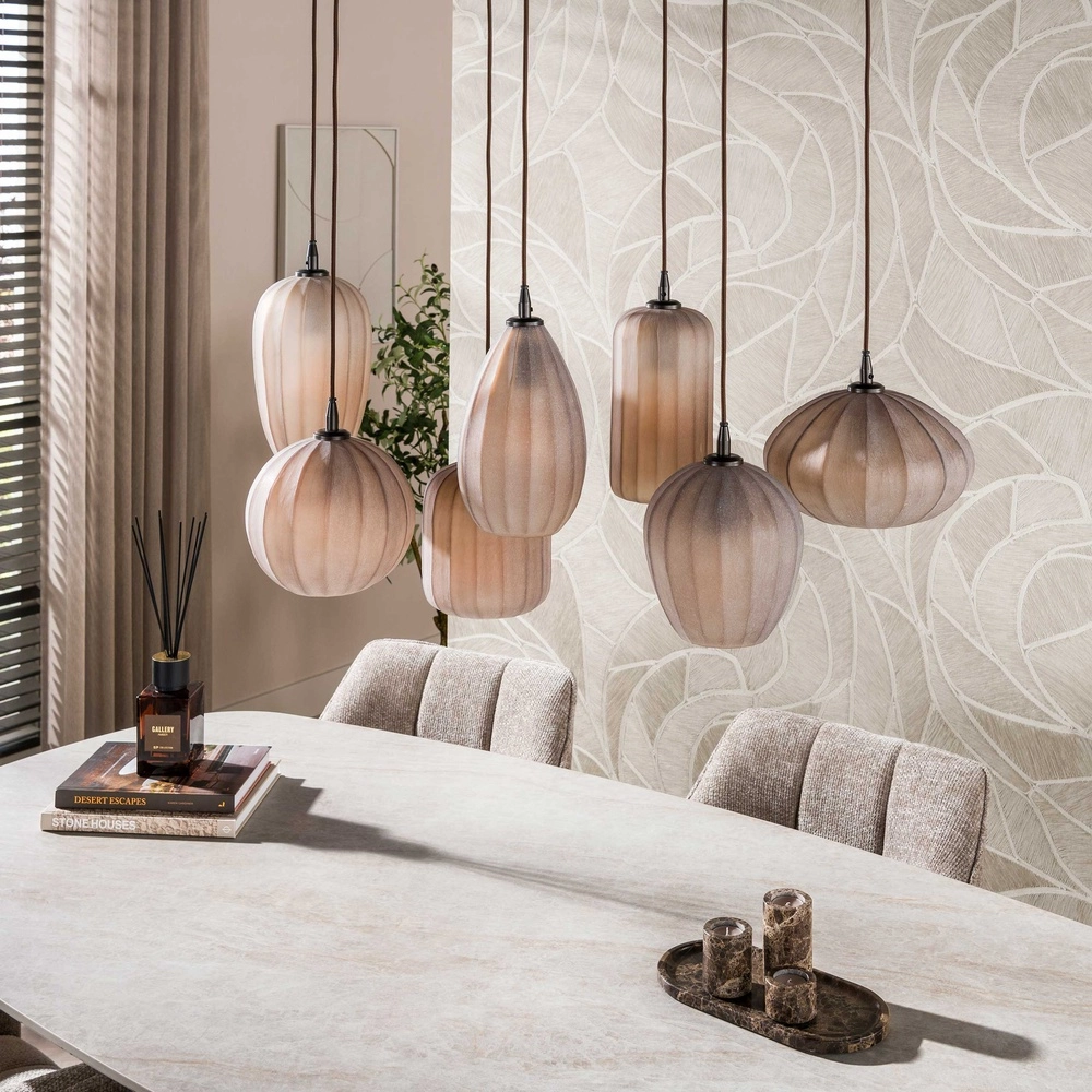 7-Licht Pendellampe Altura Sienabraun mit mattiertem Glas Lyora 8716803514874