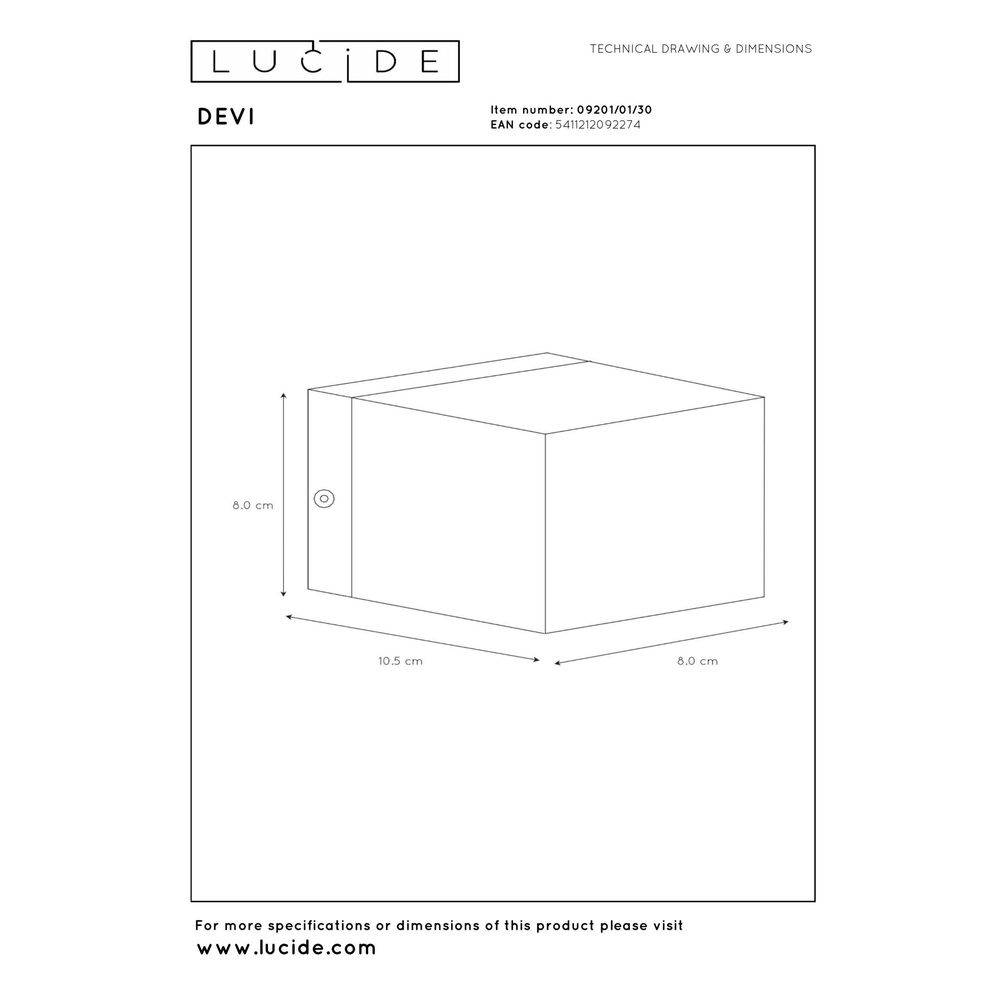Design-Wandspot Devi Quadratschwarz Lucide 5411212092274