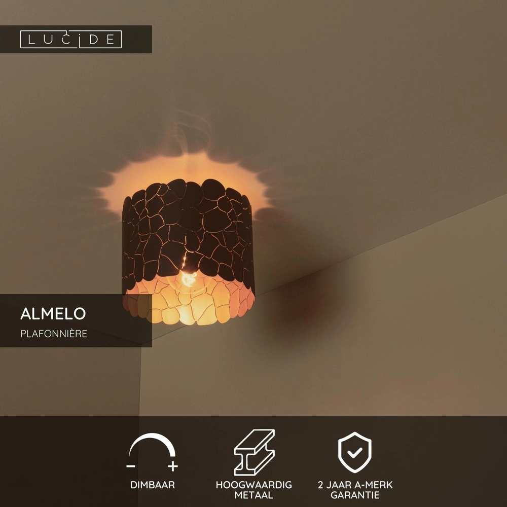 Deckenlampe Almelo schwarz mit Gold innen Ø 25,5 cm Lucide 5411212211859
