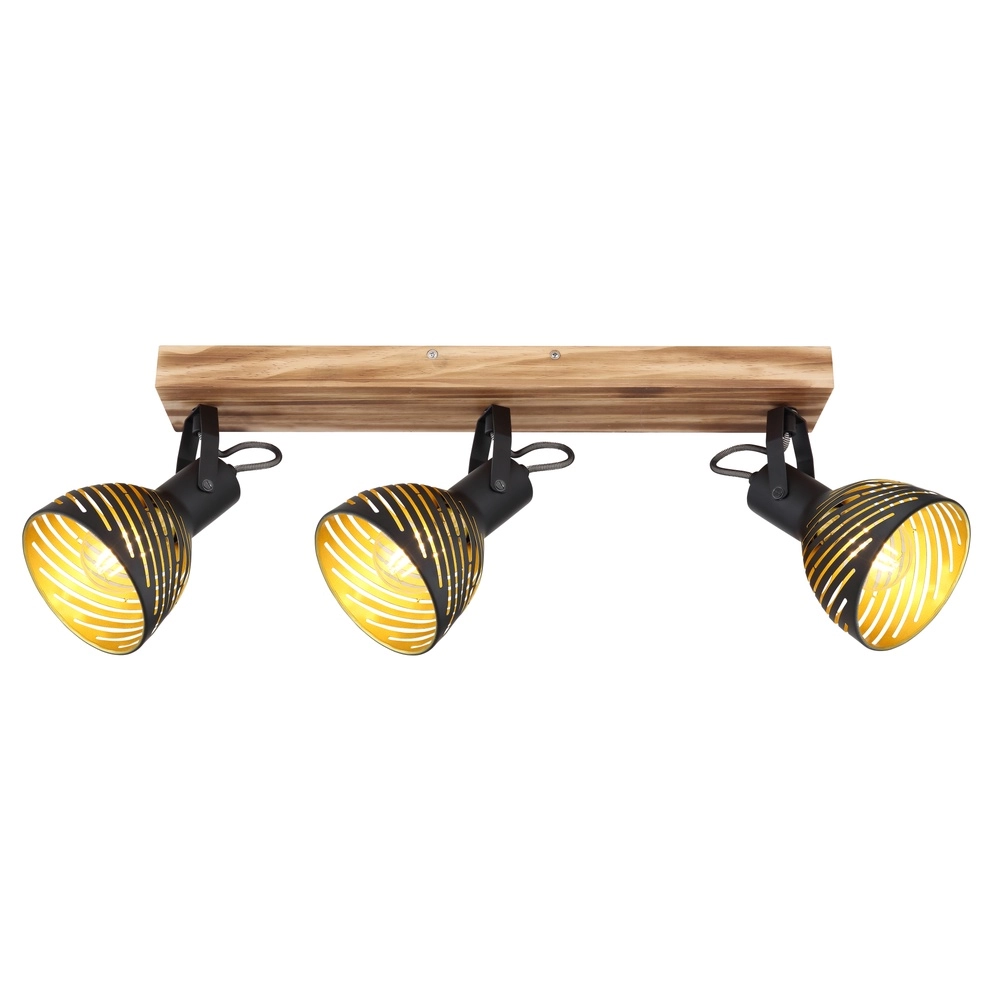 Deckenlampe Lenna 3-Licht Holz mit Schwarz Globo 9007371425686