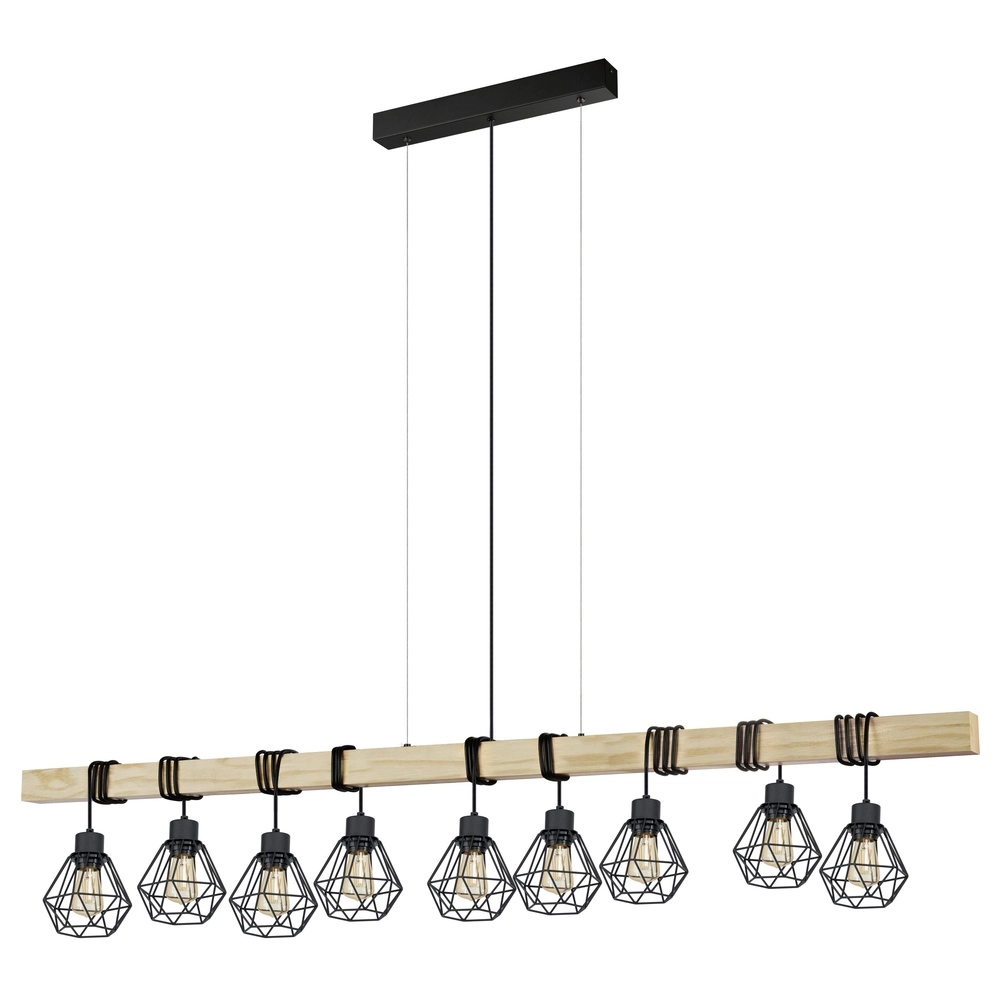 9-Licht Pendellampe Townshend 5 Speisesaal – schwarz mit Holz
