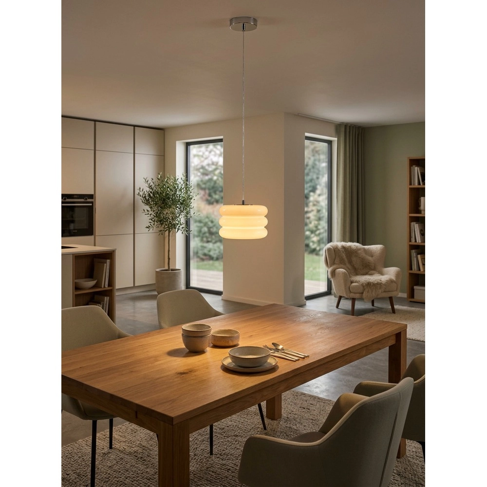 Design-Pendellampe Tortora Chrom mit weißem Ø 20 cm
