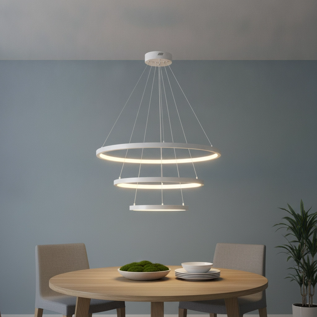 Weiße Pendelleuchte Empatia Design Dreibettzimmer