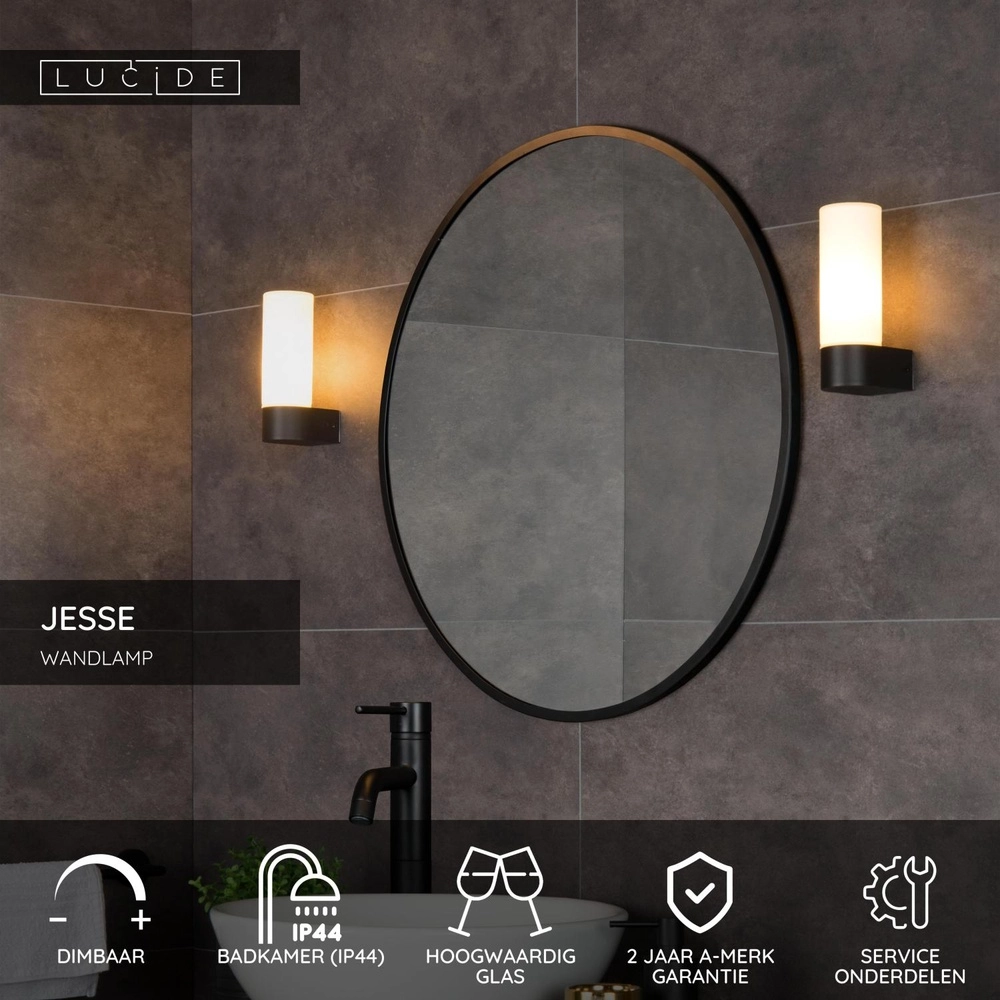 Design-Wandlampe Jesse Nur IP44 ist für das Badezimmer geeignet Lucide 5411212040404