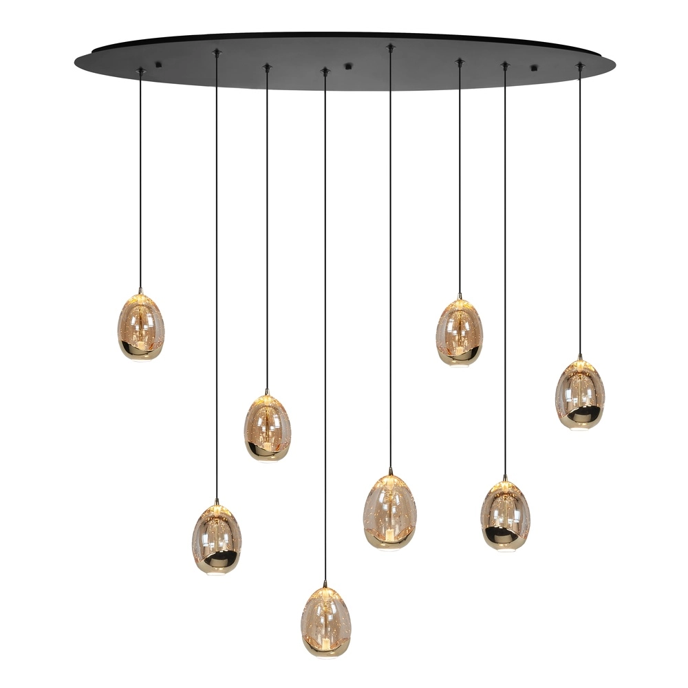 Pendelleuchte Golden Egg Schwarz 8-flammig oval