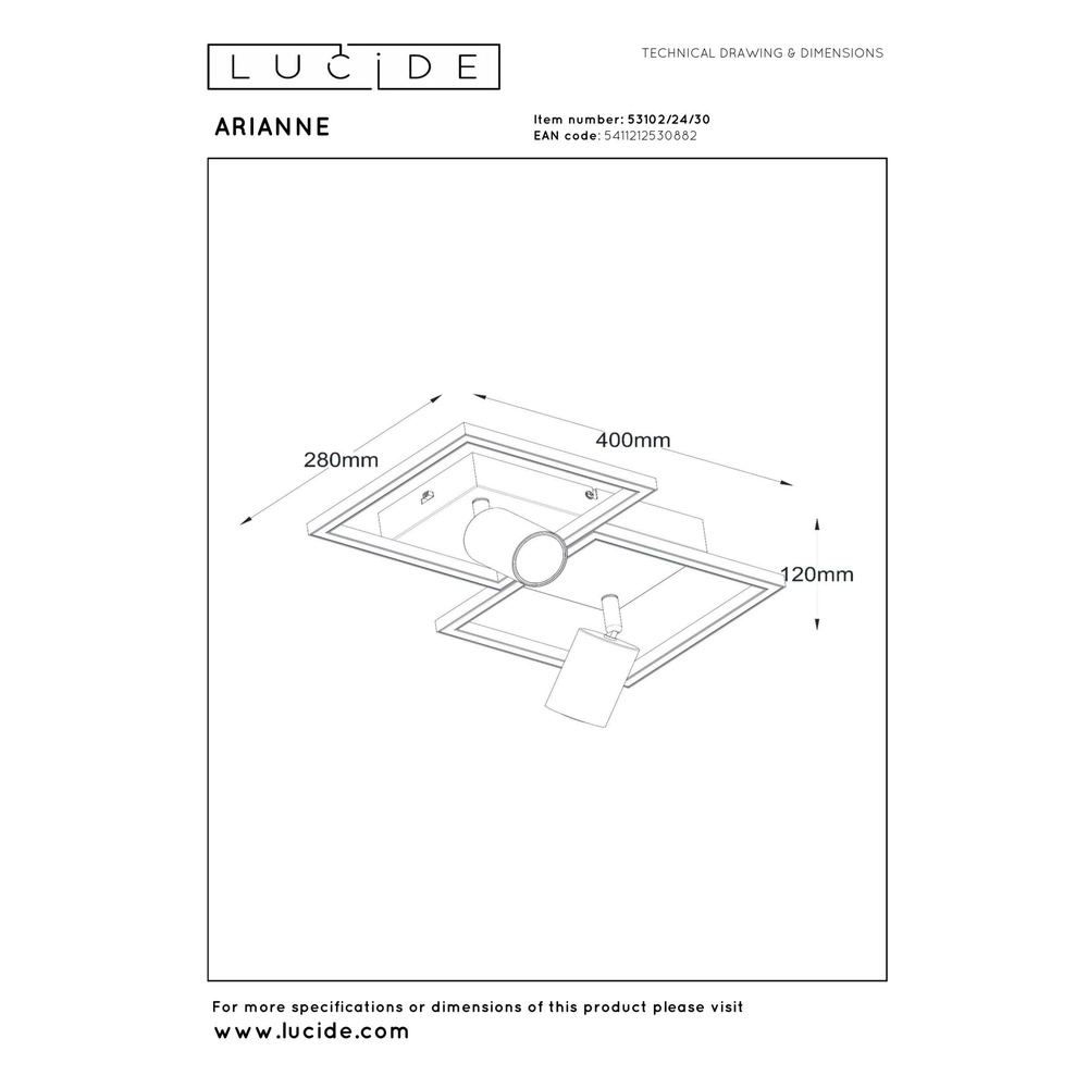 Design-Deckenlampe Arianne LED mit 2x GU10 schwarz Lucide 5411212530882