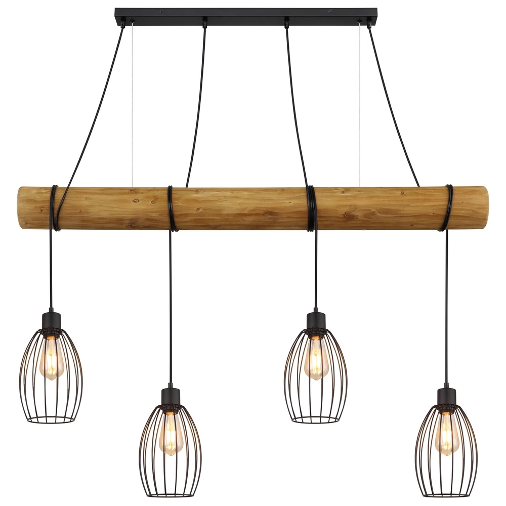 Land-Pendellampe Berti 4-Licht Holz mit Schwarz Globo 9007371583591