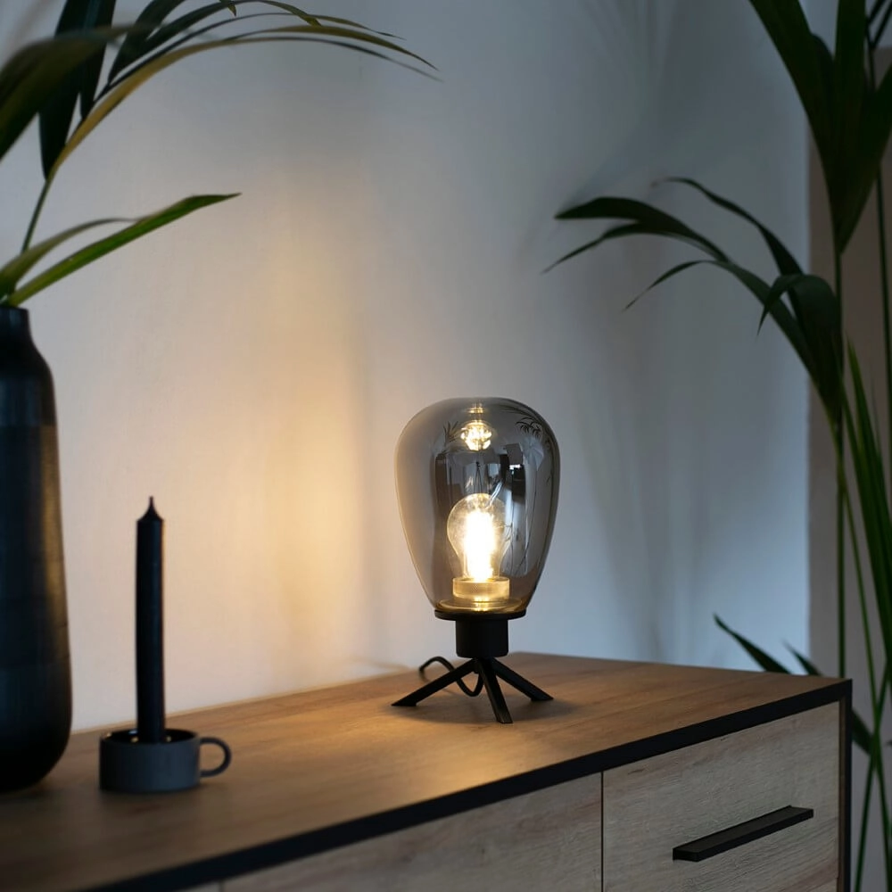 Glastischlampe Reflexion 15 cm schwarz mit Rauchglas Steinhauer 8712746132618