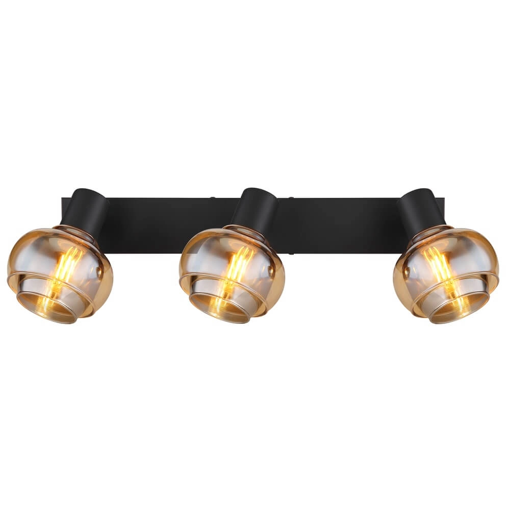 Schwarze Deckenleuchte Tokki 3-flammiges bernsteinfarbenes Rauchglas Globo 9007371458028