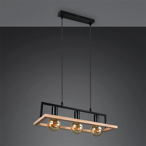 Design-Pendellampe Bano Schwarz mit Holz Trio 4017807673364