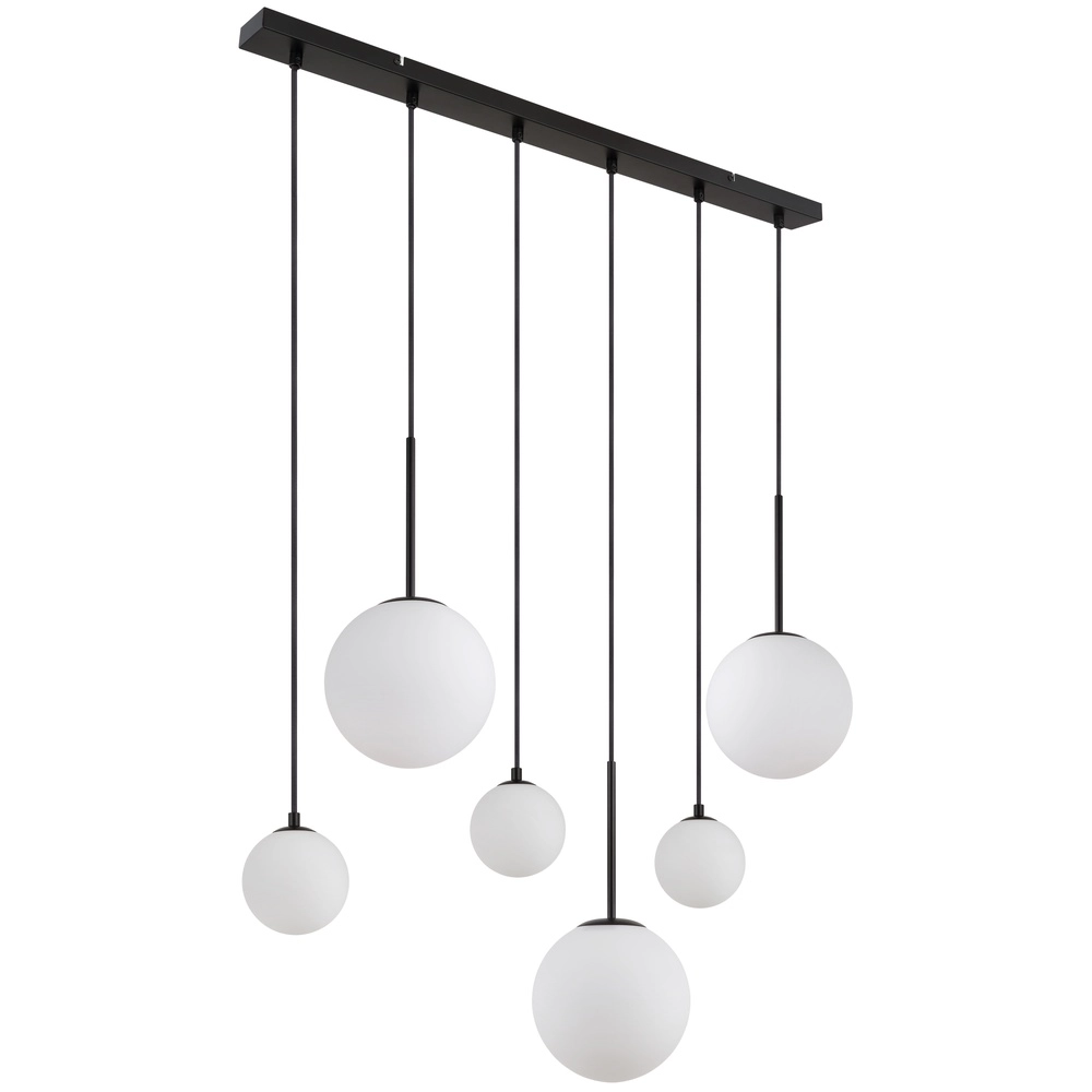 Design-Pendellampe Hallie 6-Licht Schwarz mit weißen Kugeln Globo 9007371448920