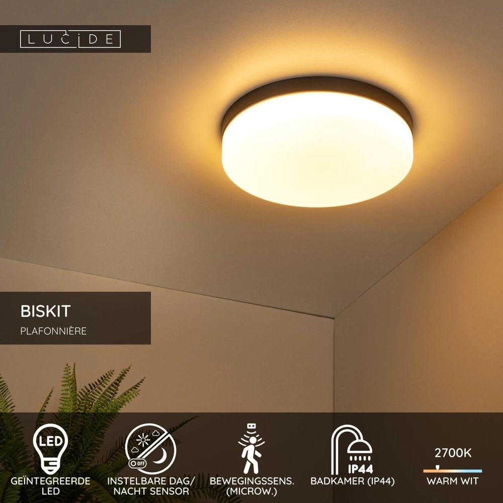 Deckenlicht Biskit Ø 34,5cm - IP44 schwarz Lucide 5411212792174