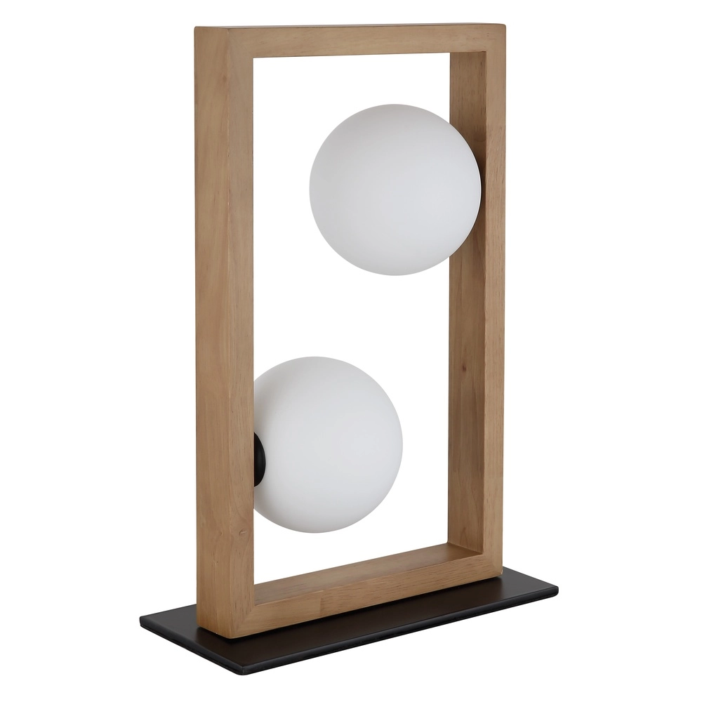 Moderne Tischlampe Nanda Schwarz mit Holz Globo 9007371510948