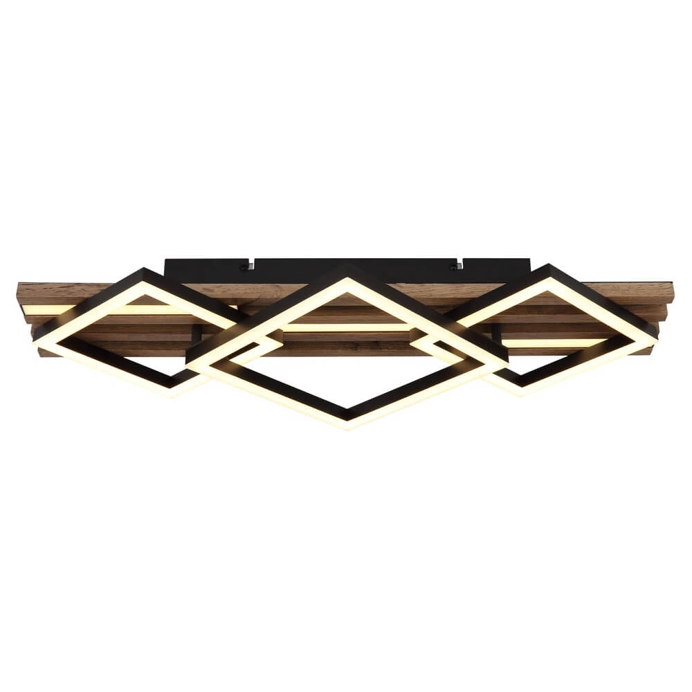 Deckenlampe Obrien schwarz mit Holz 3-flammig Globo 9007371515301