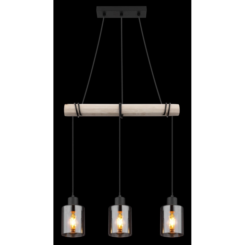 3-Licht Pendellampe Hadera Schwarz mit Rauchglas Globo 9007371438419