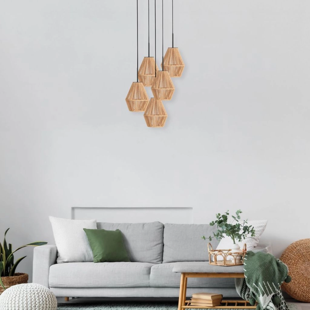 Pendellampe 5-Leuchten Ropex mit Rattanhauben Steinhauer 8712746183207
