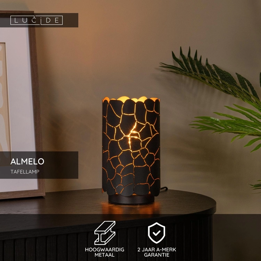Tischlampe Almelo schwarz mit Gold innen Ø 15 cm Lucide 5411212211903