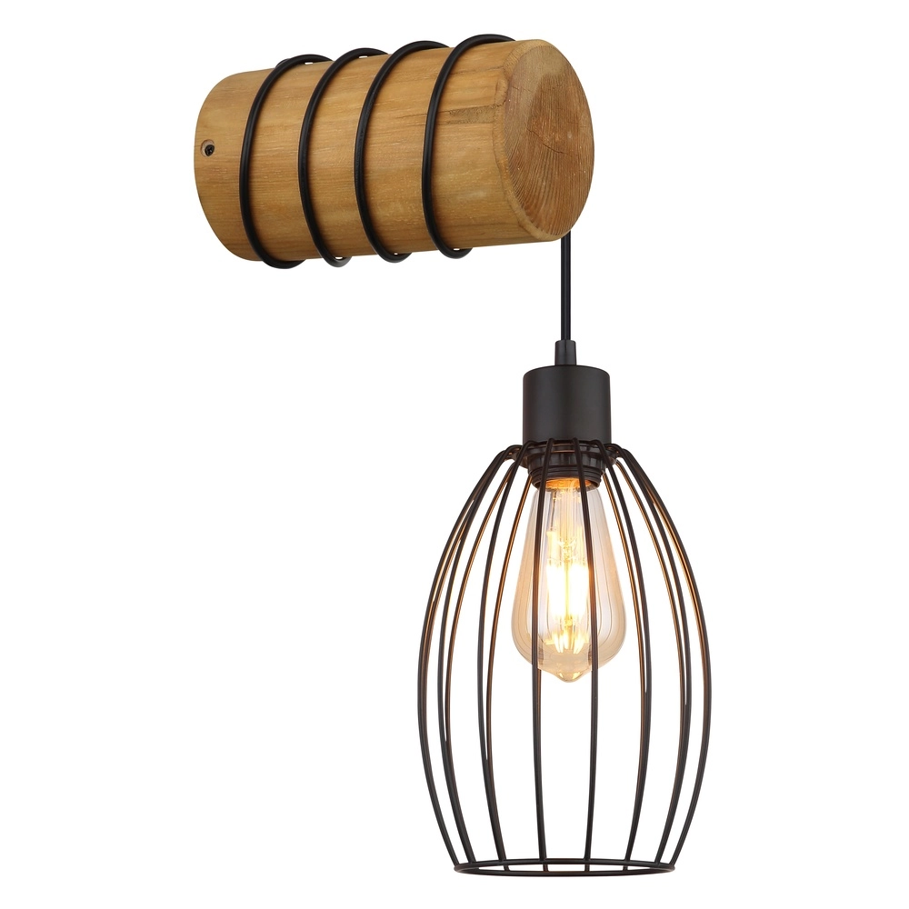 Wandlicht Berti Schwarz mit Holz