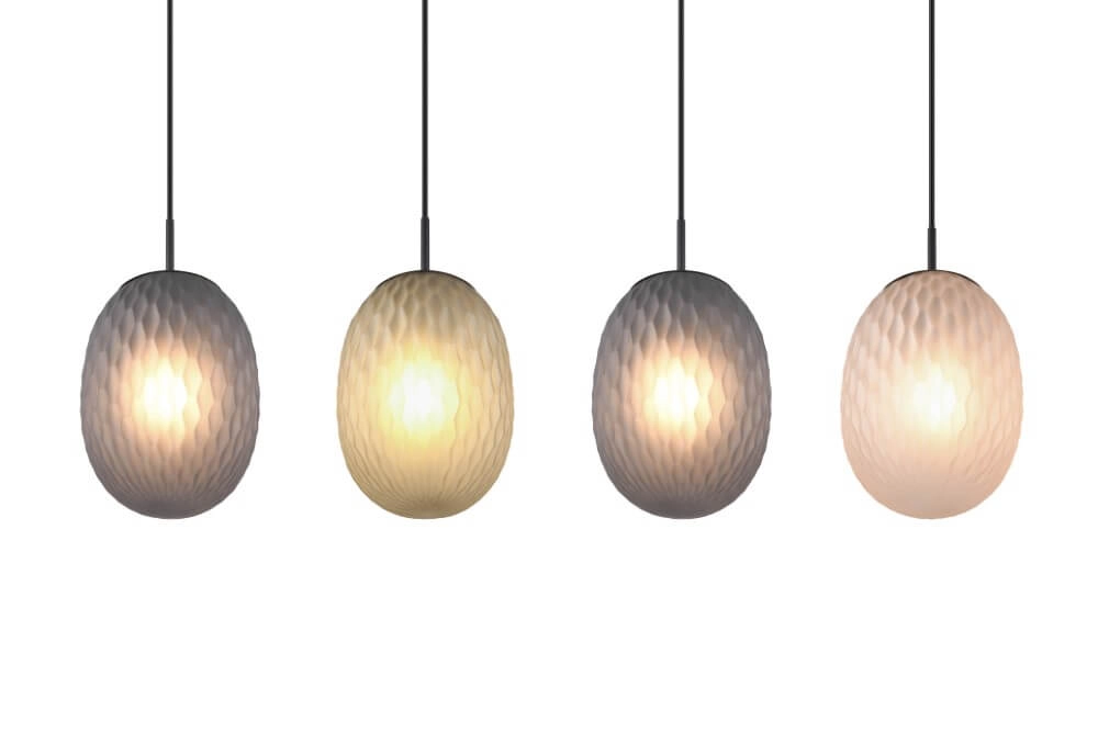 Hängelampe mit 4 Leuchten Facette mit geripptem farbigem Glas Trio 4017807616842
