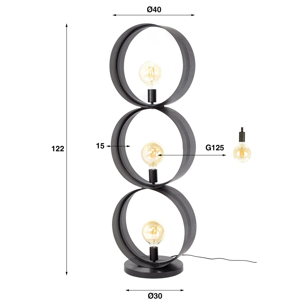 Land-Stehlampe Ring Holzkohle – 3x E27 Lyora 8716803510968