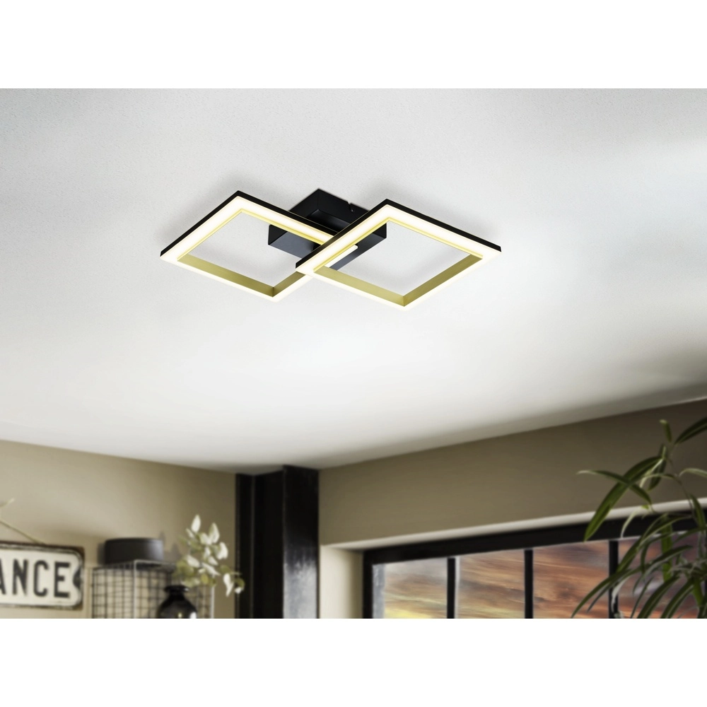 Intelligente Deckenbeleuchtung Calliera 53 cm – Schwarz mit Gold – Quadrat Eglo 9008606332946