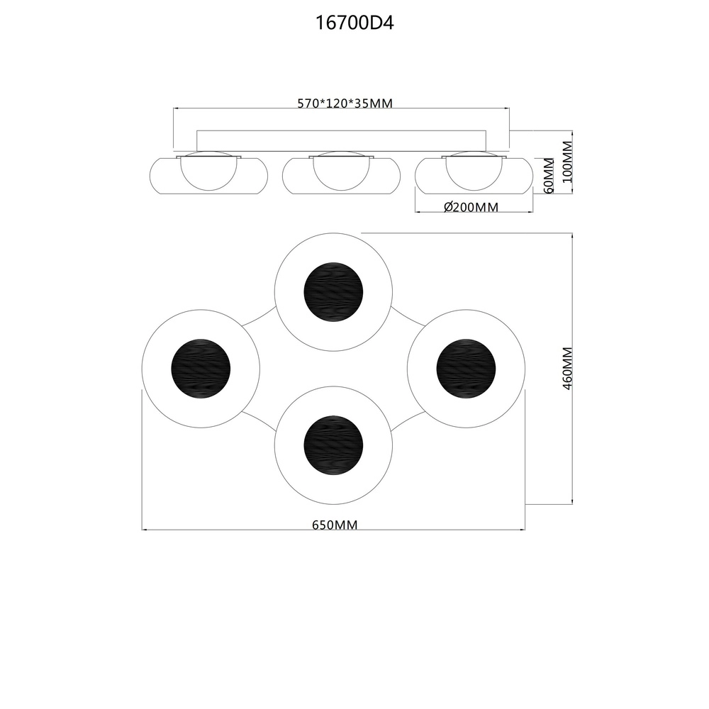 Design-Deckenlampe Carlene 4-Licht Schwarz Globo 9007371575176