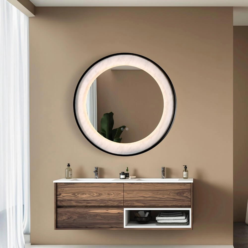 Badezimmerspiegel Luxo Schwarz mit Licht Searchlight 5053423272092