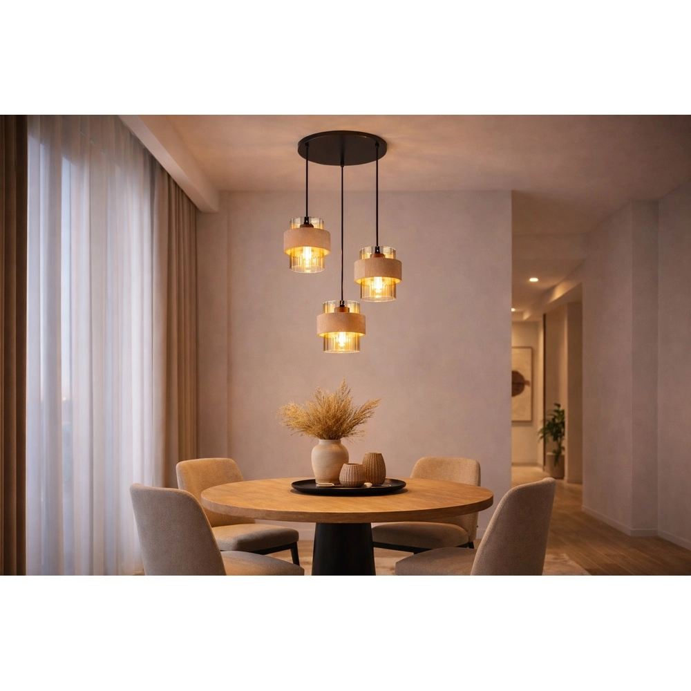 3-Licht Pendellampe Daren Schwarz mit Marmor Globo 9007371589654