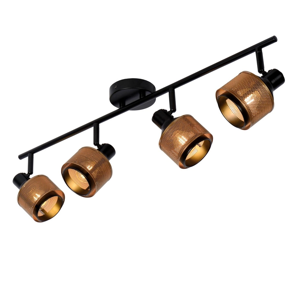 Deckenlampe Rafa 4-Licht Schwarz mit Kupfer Lucide 5411212771308