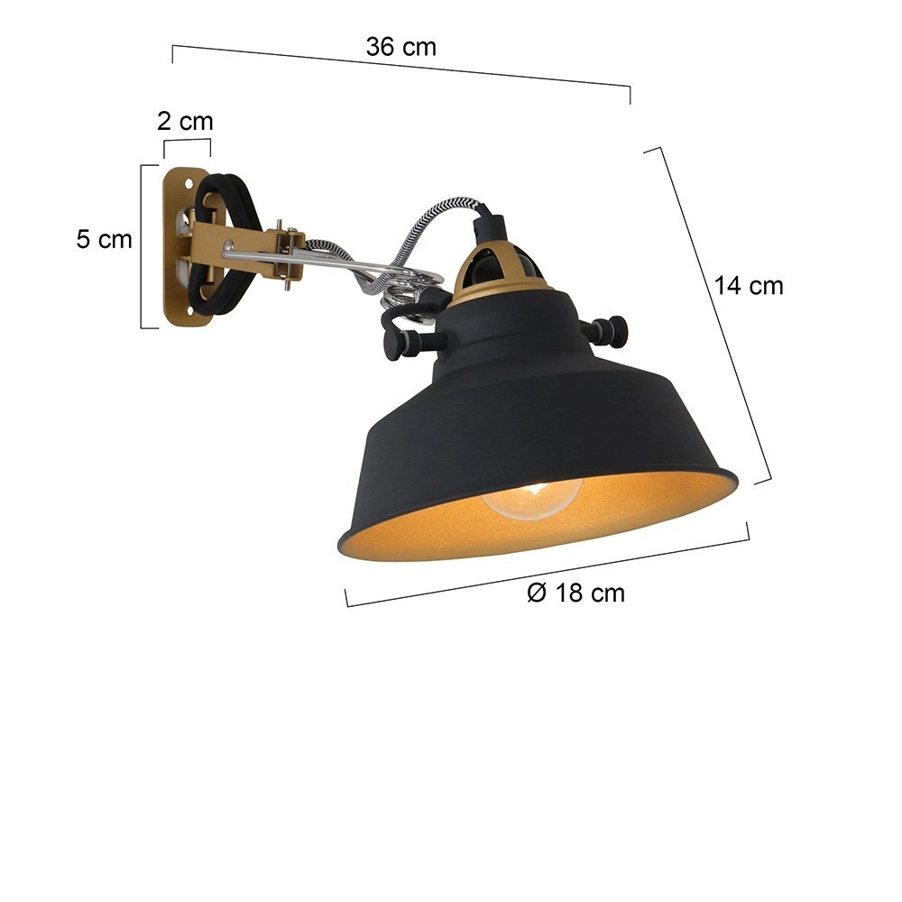 Wandleuchte Mexlite schwarz mit gold Steinhauer 8712746114720