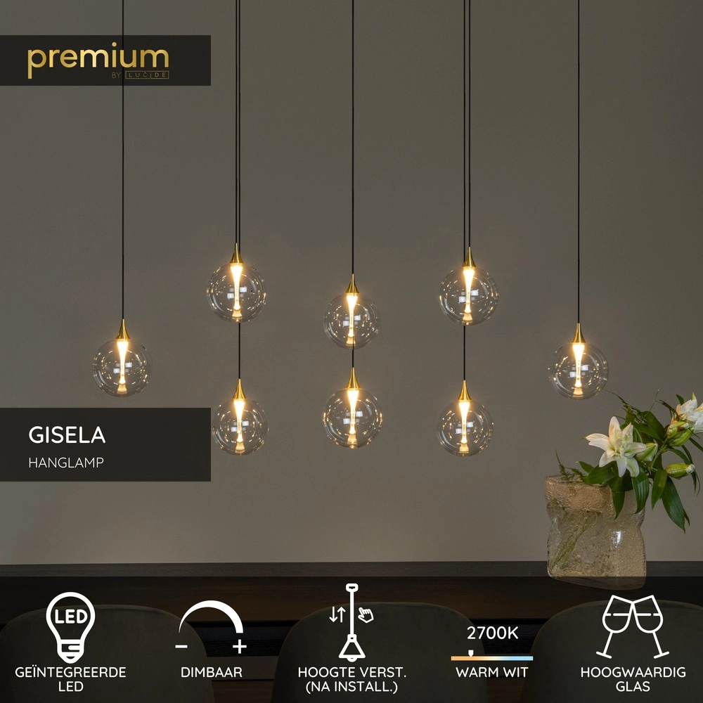 Design-LED-Pendelleuchten Gisela klar – 8x Ø 16 cm Premium by Lucide 5411212134820