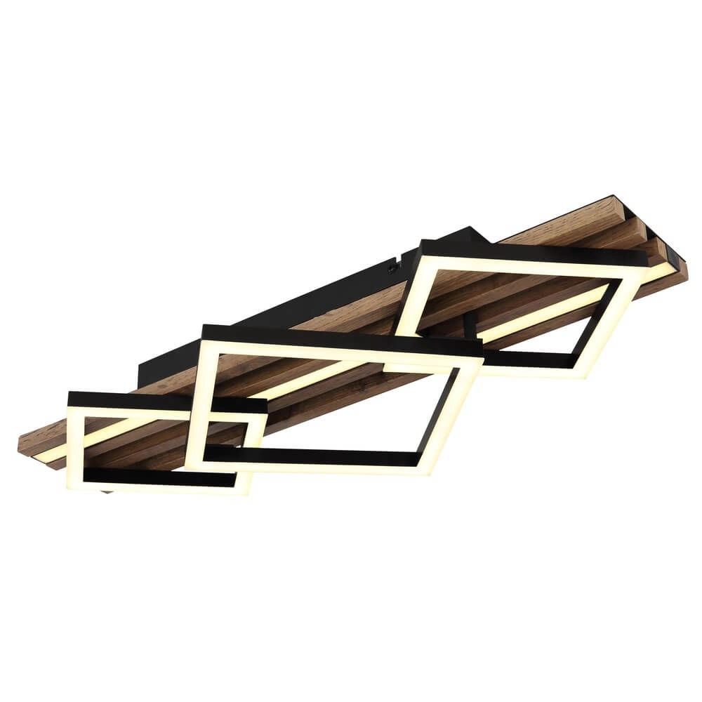 Deckenlampe Obrien schwarz mit Holz 3-flammig Globo 9007371515301