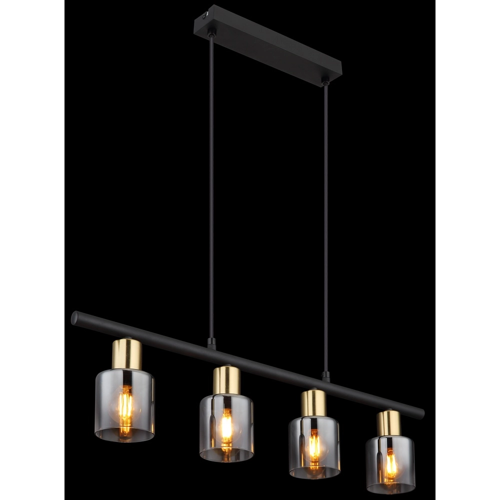 4-Licht Pendellampe Hollsy Schwarz mit Rauchglas Globo 9007371454853