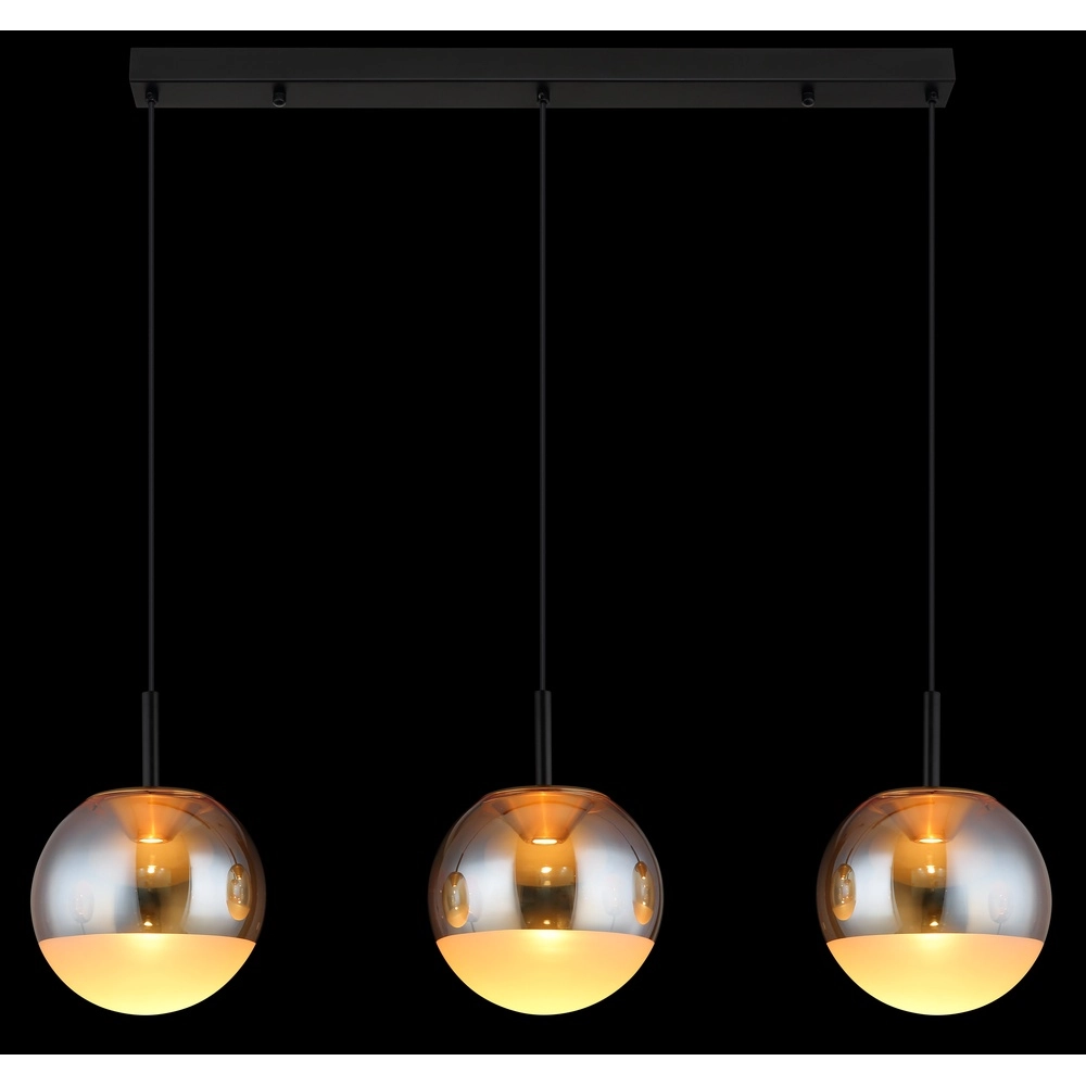Design-Pendellampe Severin 3-Licht Schwarz mit bernsteinfarbenem Glas Globo 9007371549931