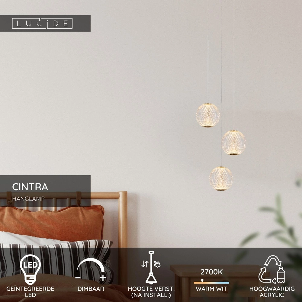 Goldene Pendellampe Cintra Loft 3-Lampen Lucide 5411212134394