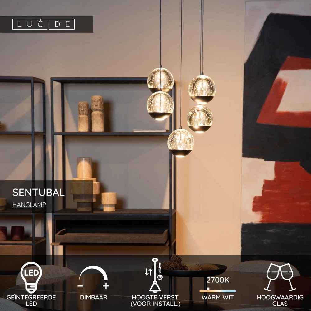 Design-Pendellampe Sentubal 5-Licht-Schwarzpatrone Lucide 5411212134561