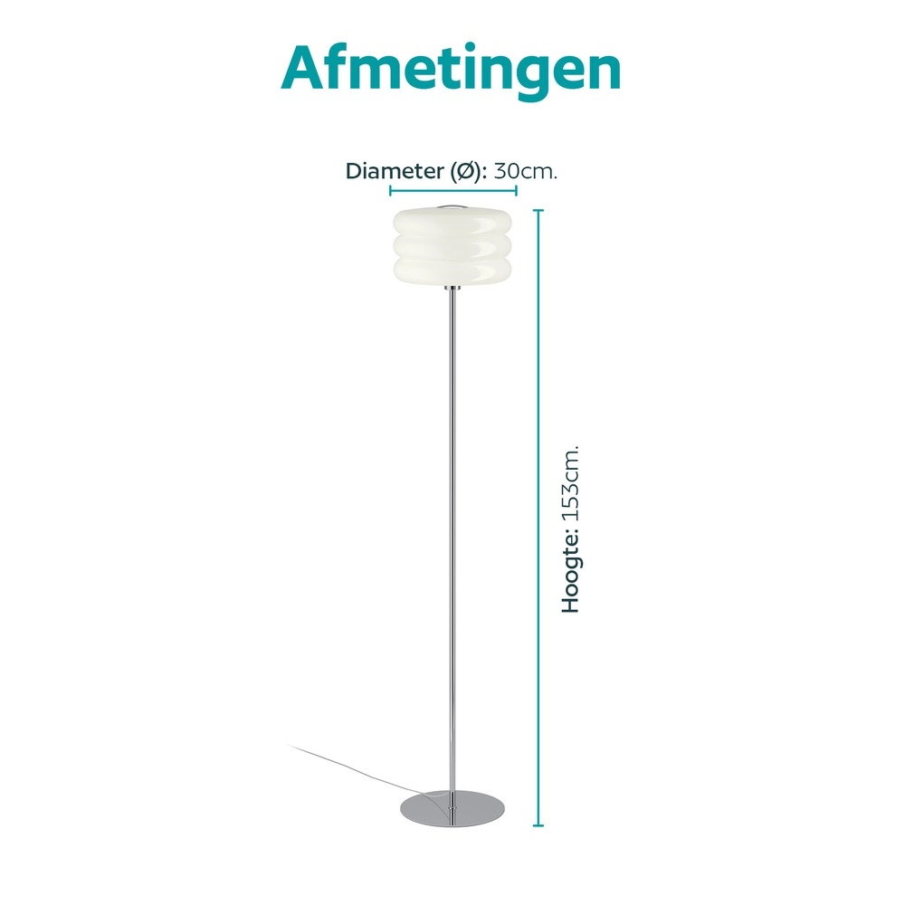 Design-Stehlampe Tortora Chrom mit weißem Ø 30cm