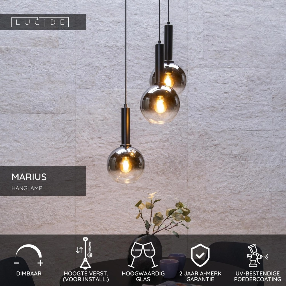 Pendellampe Marius 3-Licht Schwarz Lucide 5411212452238